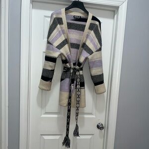 Cozy cream and lavender belted cardigan